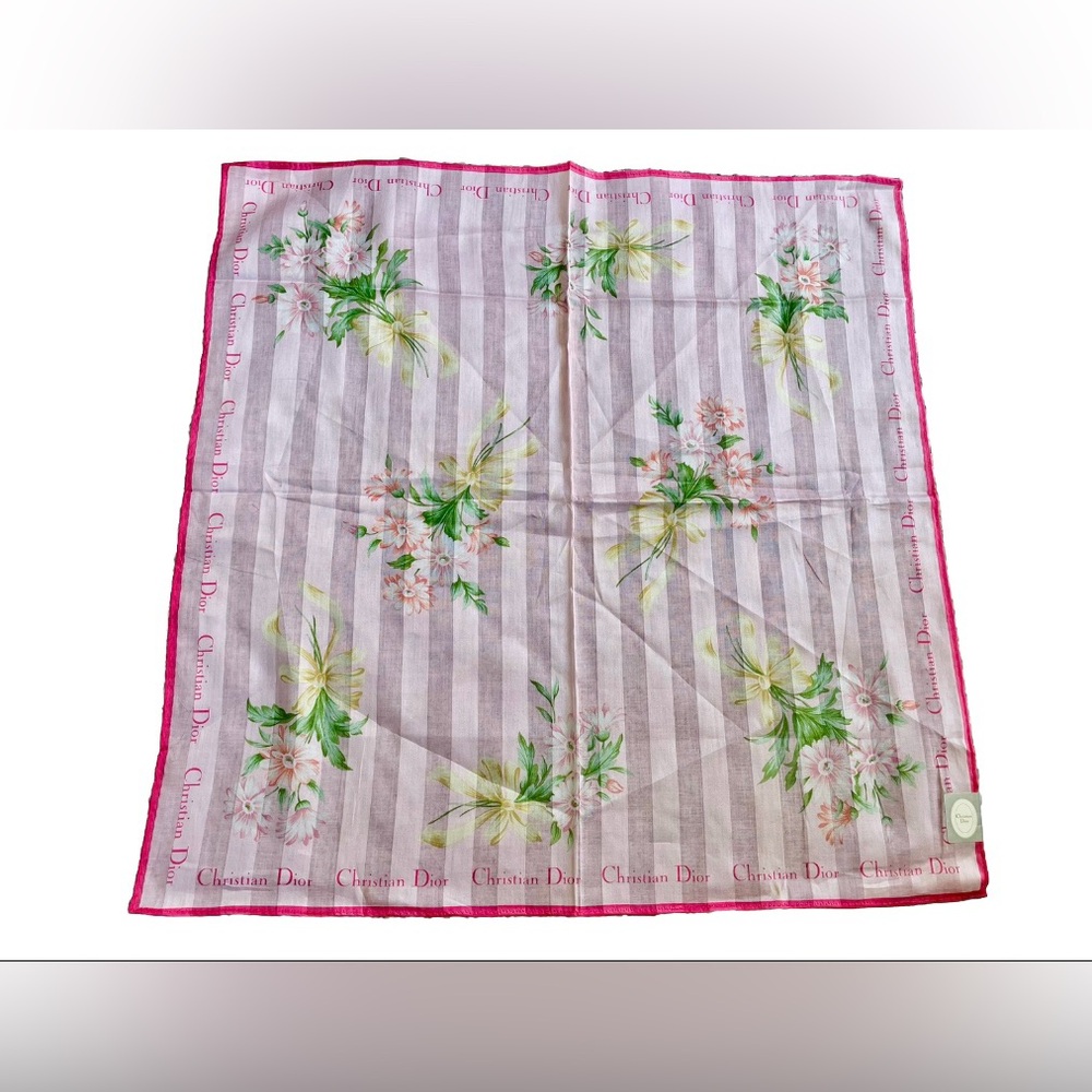 Christian Dior Pink Floral Handkerchief / Scarf 19x19”